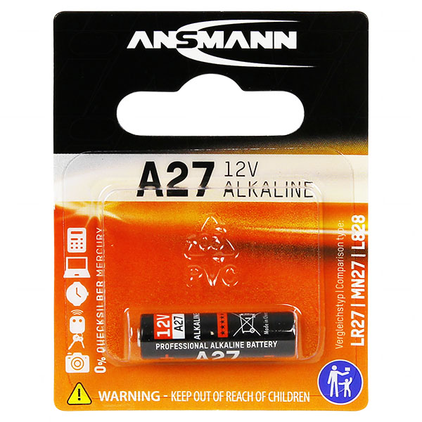 Ansmann A27 12V Alkaline Battery (27A, A27, CA22, EL812, G27A, GP27A, L828, MN27)