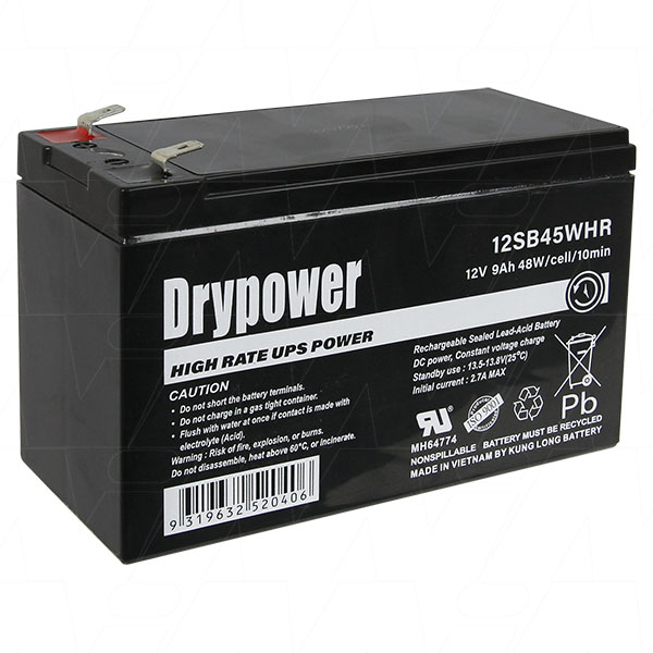 Drypower 12V 9Ah Sealed Lead Acid Battery (SLA)