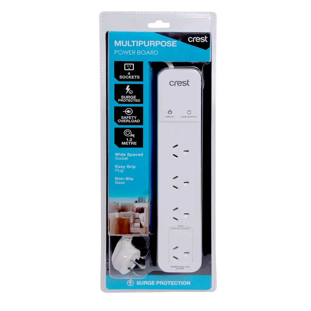 Crest 4 Socket Power Board w/Surge Protection