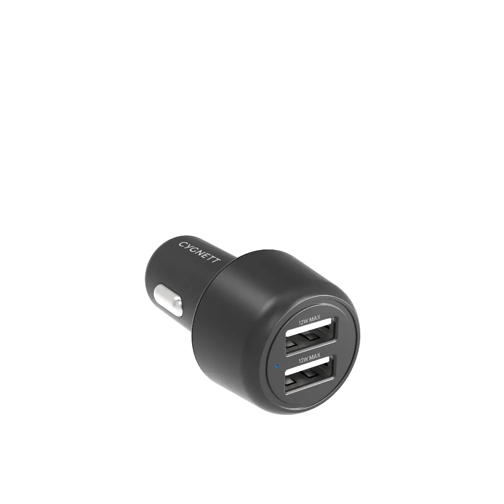 Cygnett 12W (24W Total) Dual Port Car Charger - Black