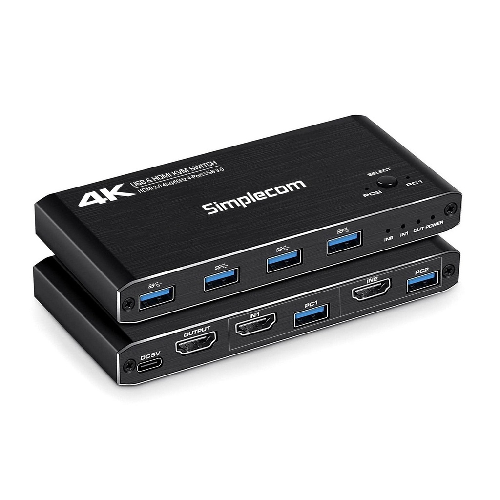 Simplecom 2 Port HDMI KVM Switch (HDMI 2.0) 4 Port USB 3.0