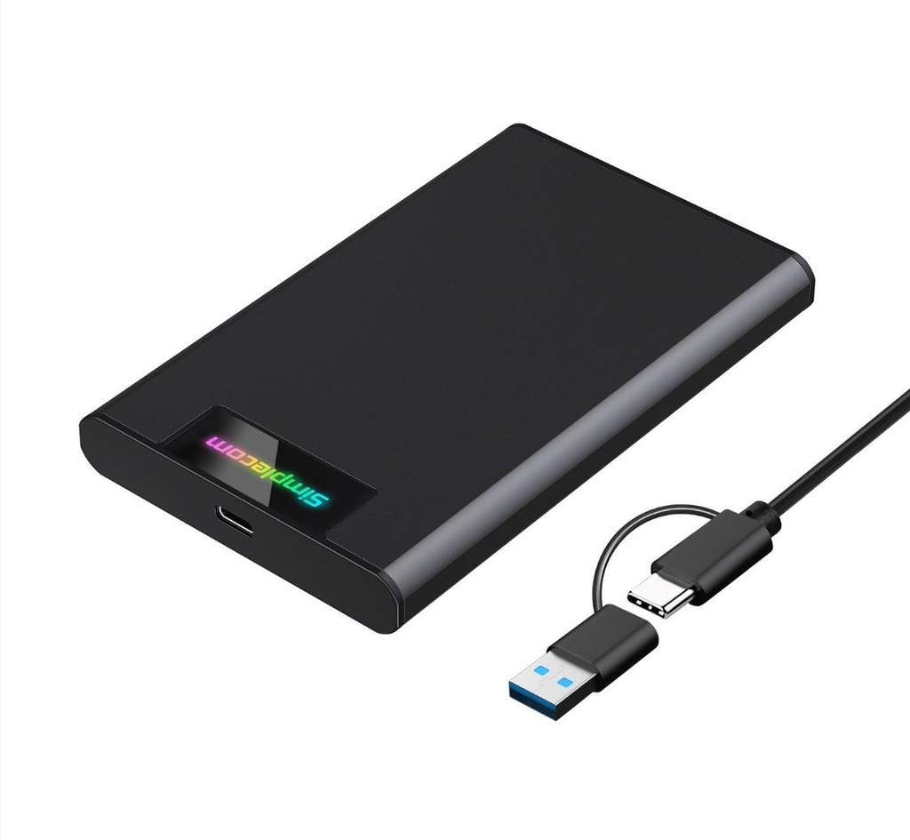 Simplecom Tool-free 2.5" SATA HDD SSD to USB-C Enclosure w/RGB Lights USB 3.2 Gen 2