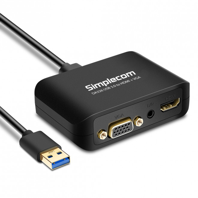 Simplecom USB 3.0 to HDMI + VGA Adapter w/3.5mm Audio