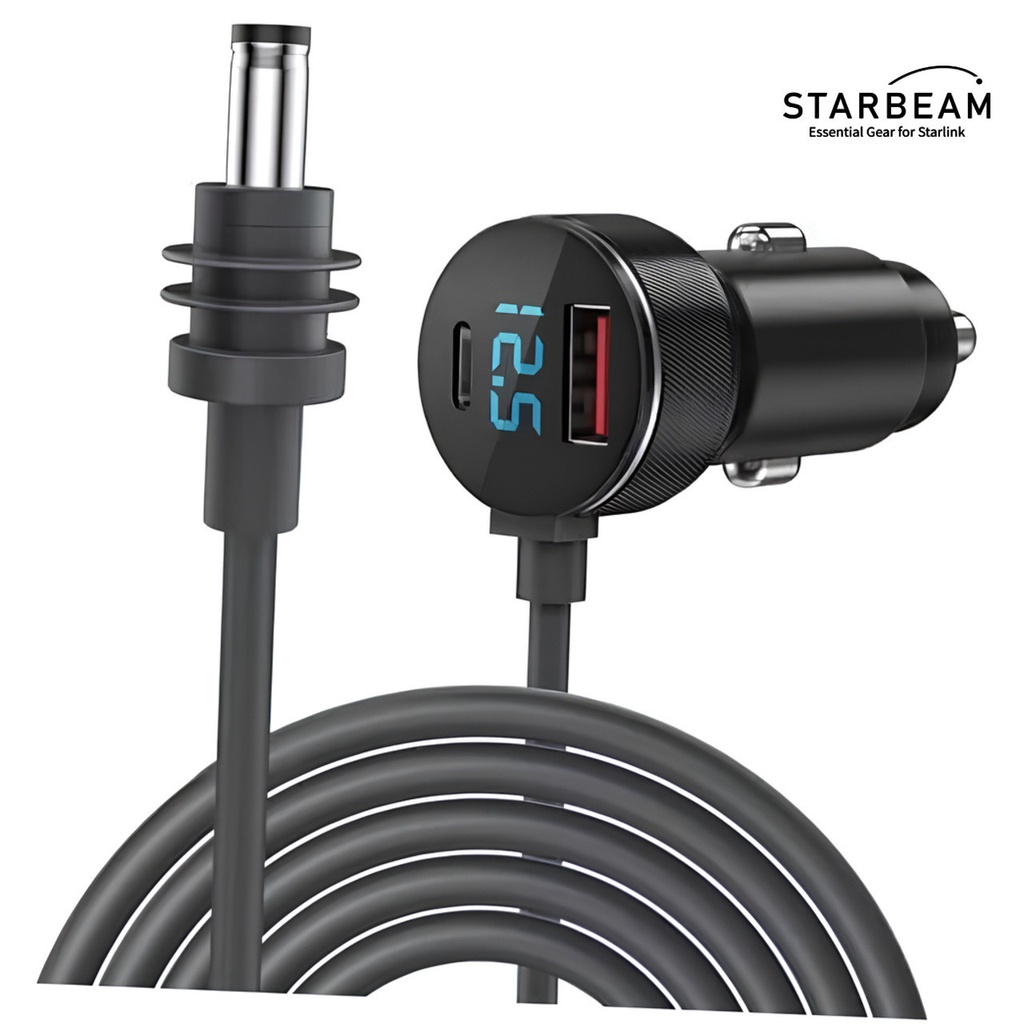 STARBEAM Starlink Mini 12/24V DC 3m LCD Screen Cigarette Lighter Power Cable
