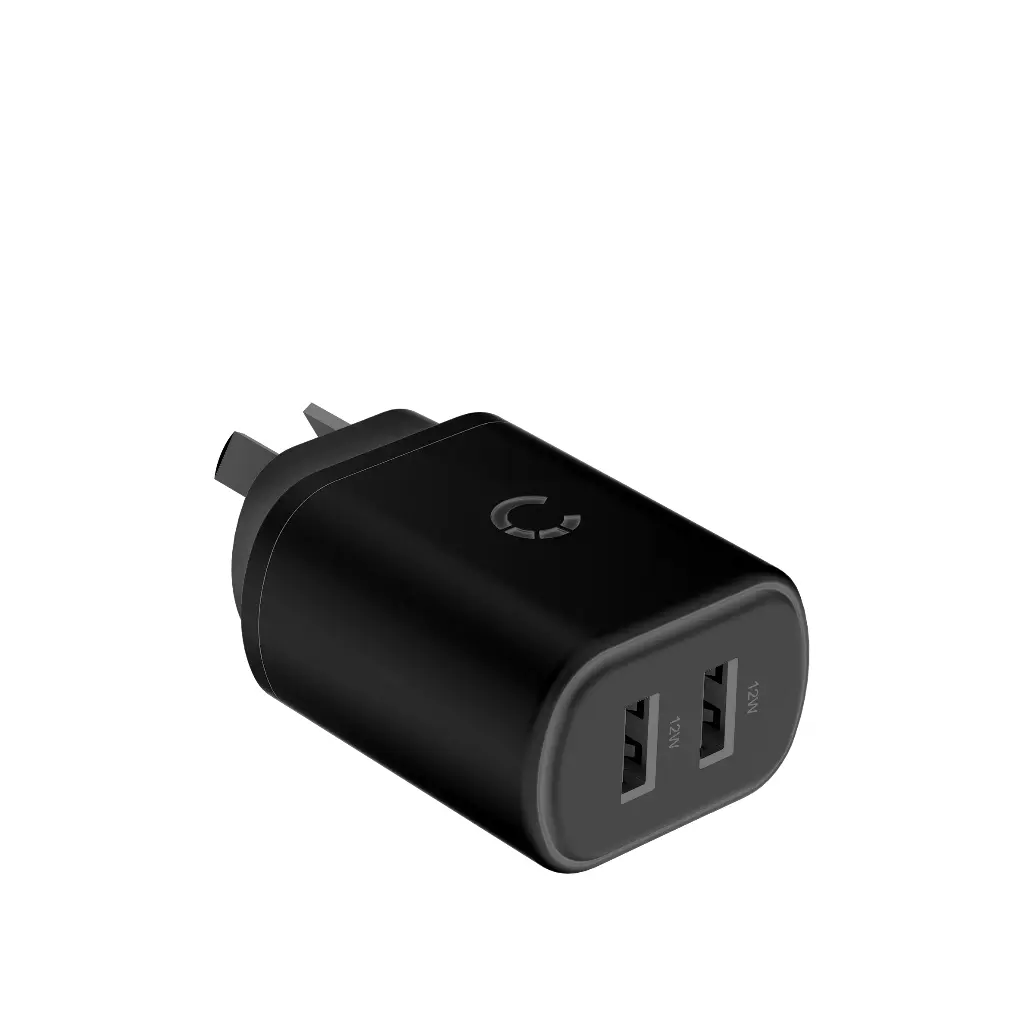 Cygnett PowerPlus 12W USB-A Dual Port Wall Charger - Black