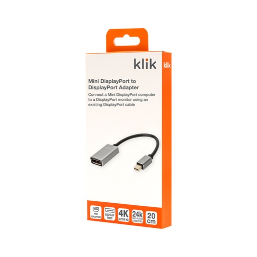 [KMDDPAD] Klik 20cm Mini DisplayPort Male to DisplayPort Female Adapter Supports 4K