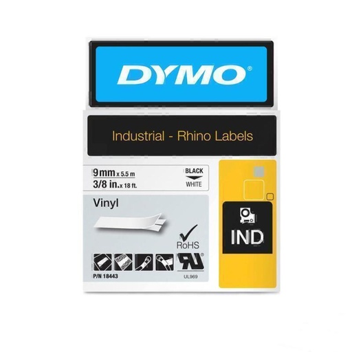 [18443] Dymo Rhino Black on White 9mm Tape (no. 18443)