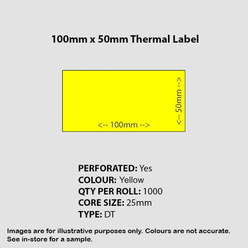 [DT-100x50-Y] Yellow Thermal Labels 100mm x 50mm w/Perf 25C/1000LPR