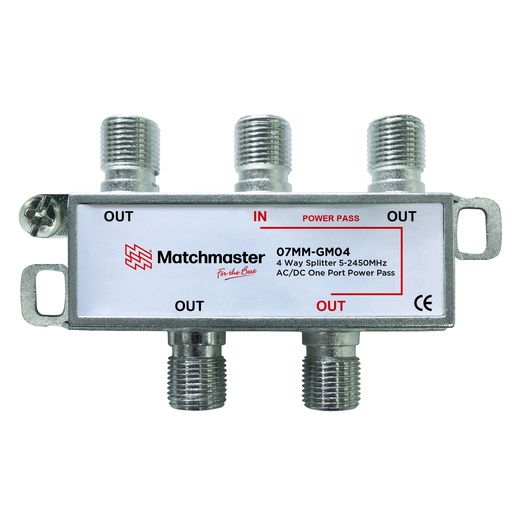 [07MM-GM04] 4 Way F-Type Splitter 5-2450MHz AC/DC Power Pass