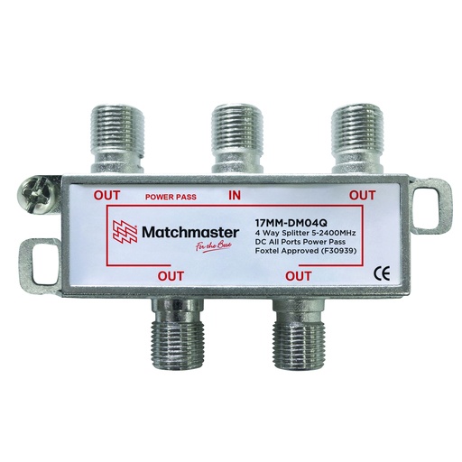 [17MM-DM04Q] 4 Way Splitter 'F' Type 5-2400MHz Power Pass All Ports