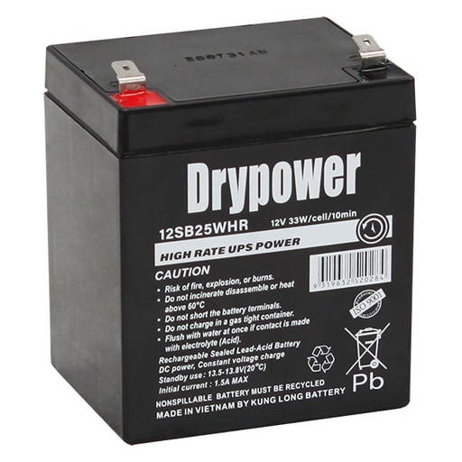 [12SB25WHR] Drypower 12V 5Ah 33W/Cell SLA Battery for standby UPS