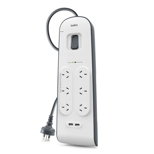 [BSV604AU2M] Belkin 6 Outlet Surge Protector w/2m Cord & 2x USB Ports