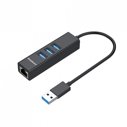 [CHN420-BLACK] Simplecom Aluminium 3 Port USB Hub w/Gigabit Ethernet Adapter - Black