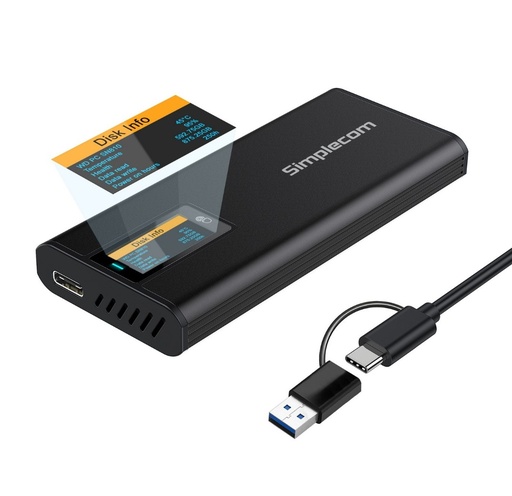 [SE530] Simplecom NVMe/SATA M.2 SSD to USB-C Enclosure w/SMART LED Screen USB 3.2 Gen 2 10Gbps