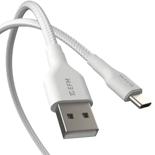 [EFCAS1U992WHI] EFM USB-A to USB-C Braided 1M Cable - White *EOL*