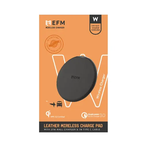 [EFWPLUL900BLA] EFM Leather Wireless Charge Pad 15W Qi WPC Certified w/USB Wall Adapter *EOL*