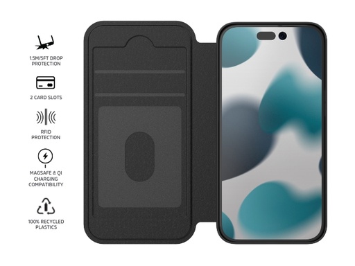 [3S-2534] 3sixT SlimFolio case suits iPhone 15/16e - Black (MS)(RC)