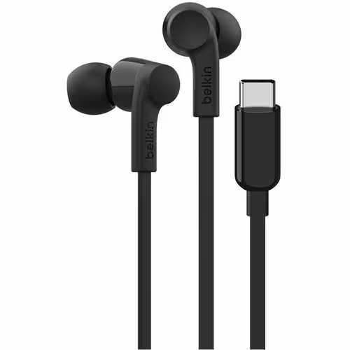 [G3H0002FQBKV2] Belkin SOUNDFORM Wired Earbud Stereo Earset - Black - Binaural - In-ear - USB Type C