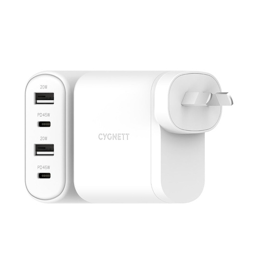 [CY3675PDWLCH] Cygnett PowerPlus 45W Multiport Wall Charger AU - White